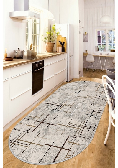 West Home Dijital Baskı Yıkanabilir Kaymaz Taban Leke Tutmaz Oval Mutfak Halısı Salon Halısı Ve Yolluk Wh 488 Beige Oval