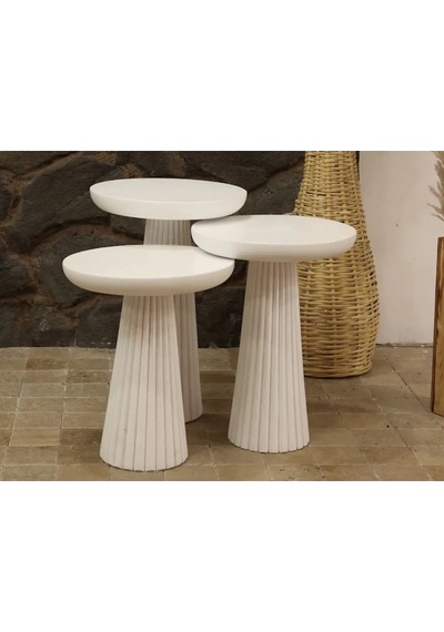 Simillo Wood Wooden Mat Beyaz 3 Lü Set Mantar Yan Sehpa Fiskos Çiçeklik Decorative Beyaz