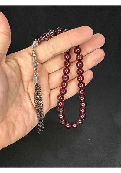 Sevgiliye Özel Hediye Toz Kehribar Tesbih Bal Renkli Küre Kesim 9mm H-1582.