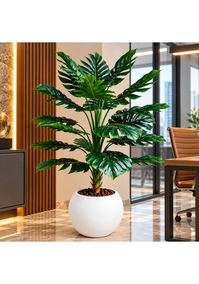 160 Cm Yapay Monstera Ağacı Büyük Yapraklı Dekoratif Tropikal Yapay Bitki Saksılı Salon Ve Ofis Dekorasyonu Çok Renkli