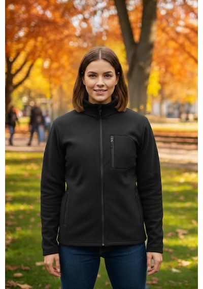 Machi Unisex Siyah Tam Fermuarlı 3 Cepli Yumuşak Polar Ceket Siyah