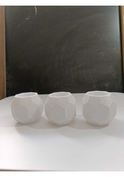 3 Lü Beyaz Geometrik Tasarımlı Dekoratif Mumluk Seti Modern Ve Şık Beyaz