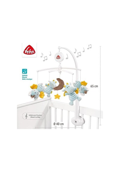 Fehn Müzik Mobil Küçük Kale - Sevimli Hayvanlarla Bebek Uyku Yardımı - Bebek Mobil Müzik Kutusu Melodi - 0-5 Ay Arası Bebekler İçin Bebek Yatağı Oyuncak