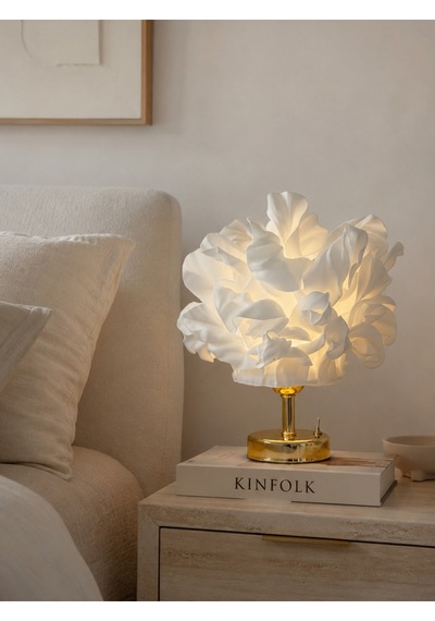 Beyaz Atelier Tasarım Kablosuz Pilli Masa Lambası - Alt Parlak Gold Altın