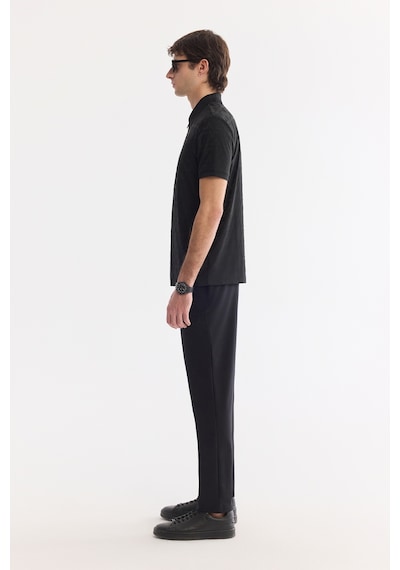 Avva Erkek Siyah Kıvrılmaz Polo Yaka Fermuarlı Regular Fit T-shirt A61y1046