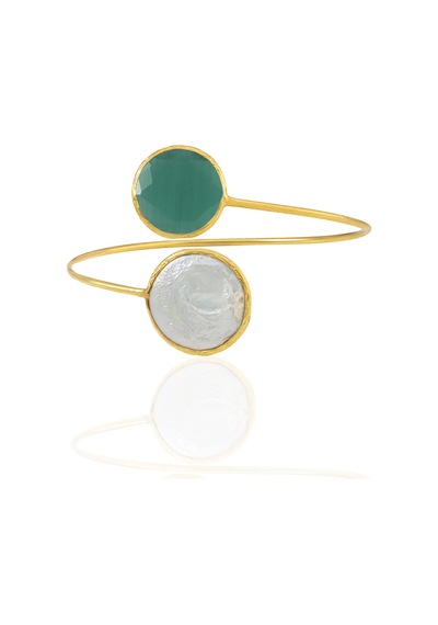 Kadir Jewellery 22 Ayar Altın Kaplama Ayarlanabilir İnci Bilezik Ördek Yeşil