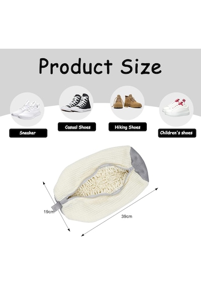 Ayakkabı Yıkama Çantası Özel Makarna Kumaş Fermuarlı Büyük Boy Mikrofiber Beyaz Renk Xl 40 X 20 Cm