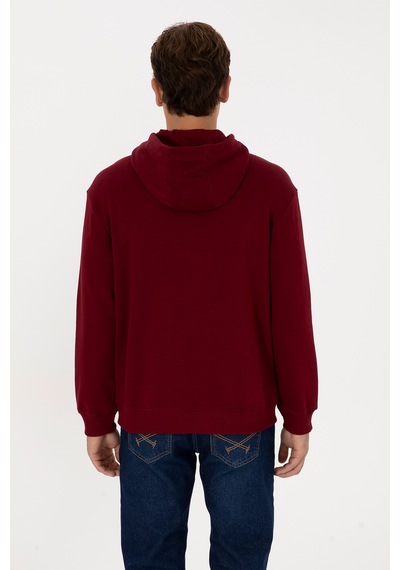 U.S. Polo Assn. Erkek Comfort Fit Kapüşonlu Bordo Basic Sweatshirt 50313746-VR014