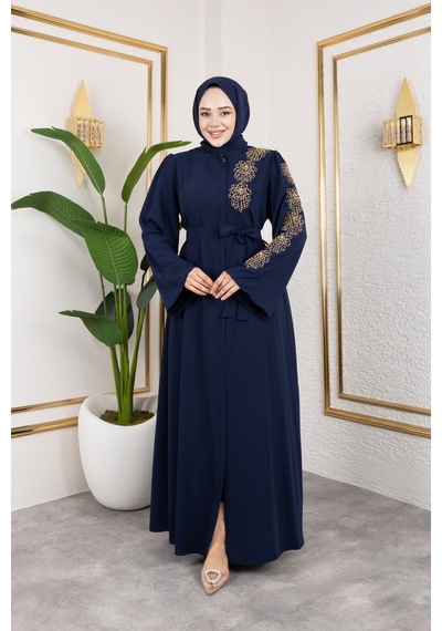 Nevayla Moda Sol Tarafı İnci Detaylı Ferace - Lacivert / F0140 Lacivert