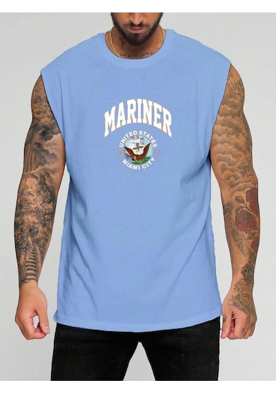 Mariner Baskılı Kolsuz Tişört Mavi