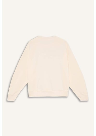 DeFacto Kız Çocuk Oversize Geniş Kalıp Bisiklet Yaka Baskılı Sweatshirt D5452A824WNER233 Ekru