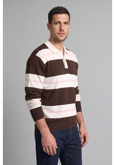 Defacto Relaxed Fit Çizgili Polo Yaka Triko Kazak H7670ax26aubn337 Kahve-bn337