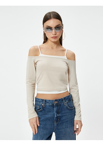 Koton Askılı Madonna Yaka Omzu Açık Tişört Uzun Kollu Renk Kontrastlı Slim Fit Kahverengi 4sal10694ık Kahve Koton Askılı Madonna Yaka Omzu Açık Tişört Uzun Kollu Renk Kontrastlı Slim Fit Kahverengi 4sal10694ık Kahve