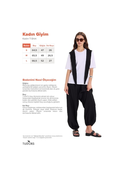 Tudors Kadın Oversize Geniş Kesim %100 Pamuk Omuzdan Bağlamalı Kısa Kol Bisiklet Yaka Beyaz Tişört-52110