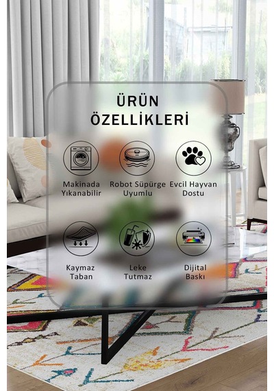 Yıkanabilir Kaymaz Taban Dijital Baskılı Halı Ve Yolluk Leke Tutmaz Salon & Mutfak Halısı - 0296 Bej