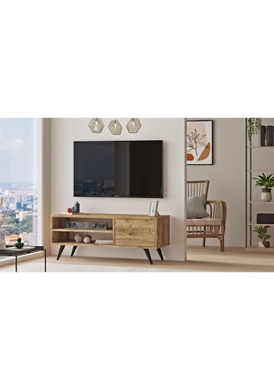 Luton Tv Ünitesi 110cm Tv Sehpası Ahşap Ayaklı Çam Lut1-a Atlantik Çam