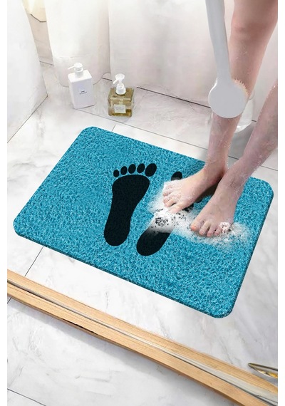 Ayak İzli Banyo Paspası Kaymaz Taban Yumuşak Ve Esnek Paspas Islak Zemin Hijyenik Paspas 40x60 Cm Mavi