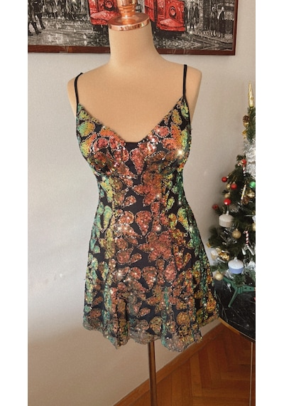 Chica Rosa Fashion Askılı Pullu Kısa Elbise Bakır