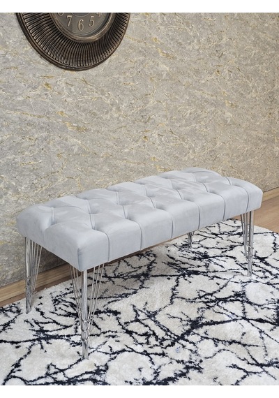 Zafir Krom Tel Ayaklı 90 Cm Puf Bench - Puf - Bench - Kasalı Oturak - Oturak - Yatak Ucu Puf Gri