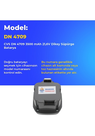 Cvs Dn 4709 3500 Mah 21,6v Dikey Süpürge Batarya