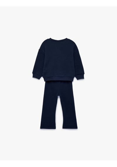 Koton Ayıcık Nakışlı Modal Karışımlı Slim Fit 2'li Sweatshirt Ve Pantolon Seti Lacivert 7wmg10248ak