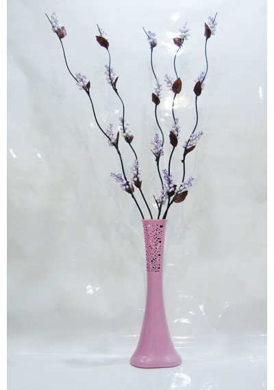 5 Mor 20 Salkım Üzüm Dallarında 60 Cm Pembe Desenli Uzun Vazo