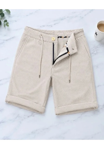 DefyModa Diagonal Kumaş Cepli Bağcıklı Duble Paça Düğmeli Fermuarlı Şort - Bej
