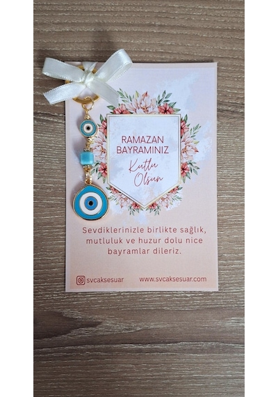 Bayram Hediyesi Tebrik Kartlı Turkuaz Anahtarlık