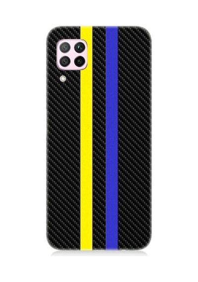 Huawei P40 Lite Uyumlu Sarı Lacivert Karbon Motif Desenli Silikon Kılıf