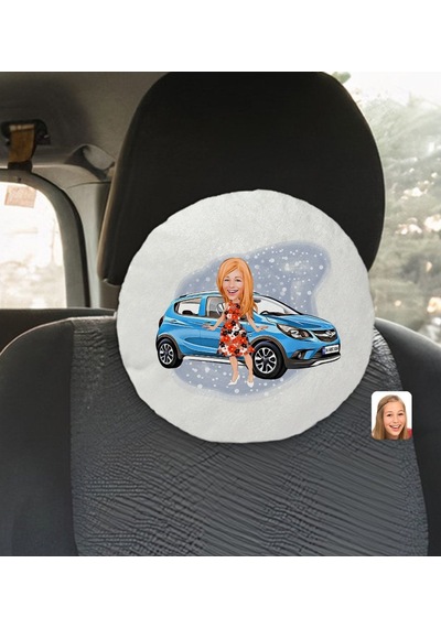 Kişiye Özel Plakalı Kadın Opel Mokka Karikatürlü Yuvarlak Araç Ko (503989052)