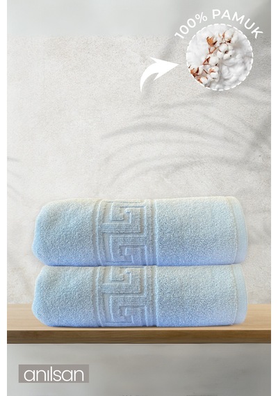 2'li Sarı Greek Banyo Havlusu - 70x140 Cm, 490 Gr, %100pamuk, Spa Ve Otel Havlusu Mavi