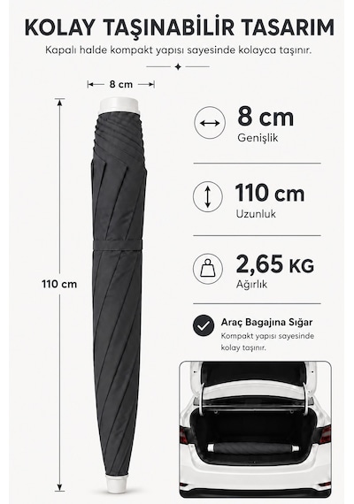 Antrasit Plaj Şemsiyesi 200 Cm Çap/10 Telli, Eğim Verilebilir