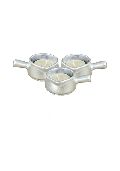 Mumluk Şamdan 3 Adet Tealight Uyumlu Üçlü Tava Model - Gümüş