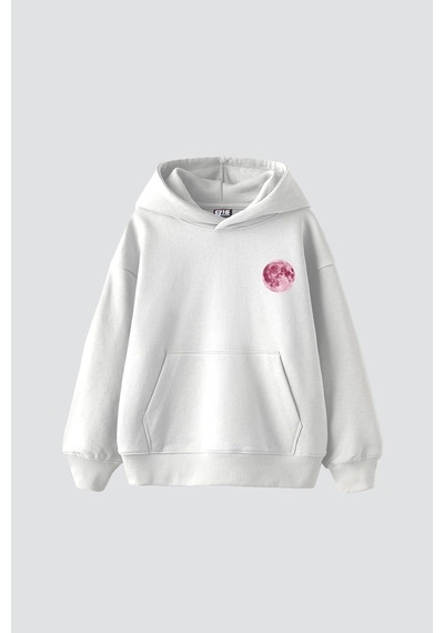 Startmore Pink Moon Baskılı Oversize Unisex Beyaz Beyaz