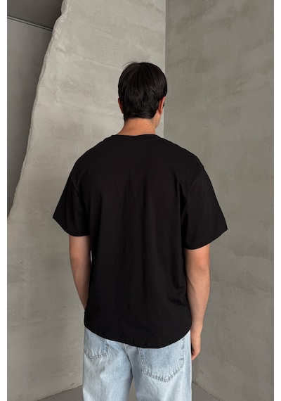 Hyman Erkek %100 Pamuk Oversize Basic T-shirt Siyah