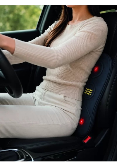 Ergonomik Isıtmalı Bel Masaj Minderi Sırt Destek Minderi Siyah