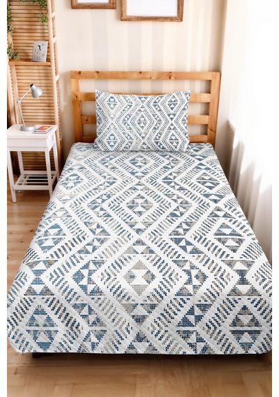 Mavi Geometrik Modern Pike Takımı - Bohem İskandinav Beyaz Gri 160x220 Cm Kapitone Yatak Örtüsü Yeşil