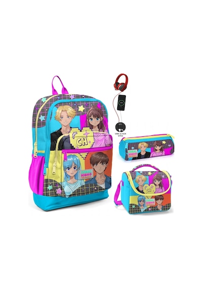 Coral High Mavi Pembe Anime Usb Soketli Üçlü İlkokul Çanta Seti - Kız Çocuk