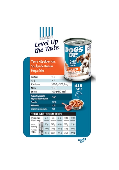 Dogs Up Yaş Yavru Köpek Maması Kuzu Etli 415gr