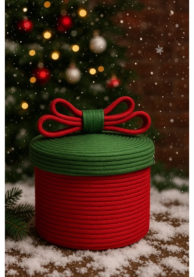 Mavaux Christmas 4 Lü Jüt Halatlı Dekoratif Hediye Sepeti Seti Kırmızı Yeşil Noel Sepeti Çok Renkli 20 X 26