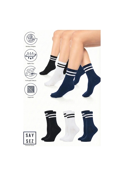 Saysez Bambu Unisex Tenis Kolej Çizgili Siyah-beyaz-lacivert Premium Dikişsiz Soket Çorap 3'lü Paket Lacivert Saysez Bambu Unisex Tenis Kolej Çizgili Siyah-beyaz-lacivert Premium Dikişsiz Soket Çorap 3'lü Paket Lacivert