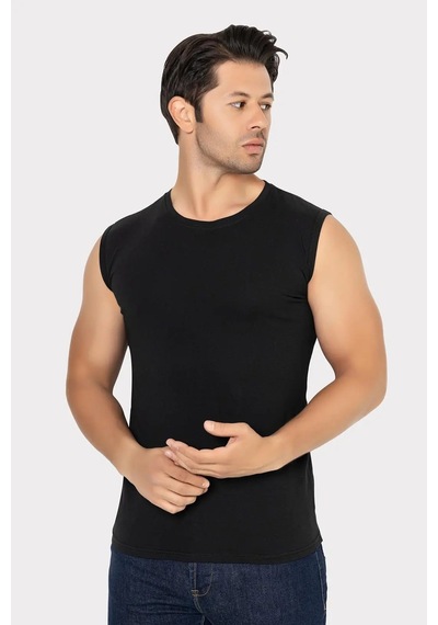 Terrien Özel Seri 2 Adet Erkek Siyah Bisiklet Yaka Kolsuz Tişört Yazlık Giysi Pamuklu Üst Slim Fit Siyah-2