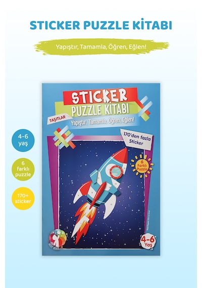 Mert Bebek Sticker Puzzle Kitabı Taşıtlar 4-6 Yaş 170+ Sticker Eğitici Aktivite Kitabı