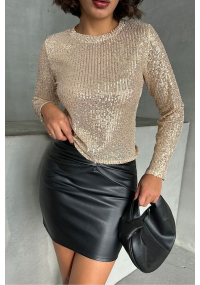 Verymoda Pullu Bluz F1866 Gold Taş
