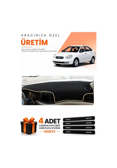 Hyundai Accent Era 2006-2011 Uyumlu Torpido Koruma Örtüsü Oto Kılıfı - Siyah Bej