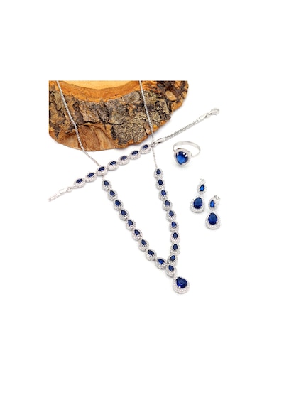 Safir Taşlı Damla Model 925 Ayar Gümüş Kadın Dörtlü Set 201025663
