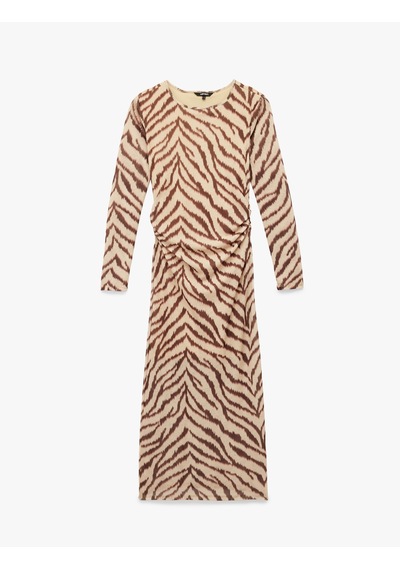 Koton Slim Fit Yırtmaçlı Uzun Kollu Bisiklet Yaka Zebra Desenli Drapeli Elbise Bej Desenli 6wak80262ek Ekru Koton Slim Fit Yırtmaçlı Uzun Kollu Bisiklet Yaka Zebra Desenli Drapeli Elbise Bej Desenli 6wak80262ek Ekru