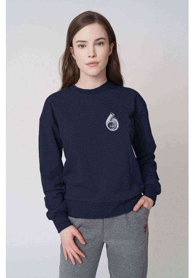 Turbo Göğüs Baskı Baskılı Indigo Mavi Kadın Sweatshirt