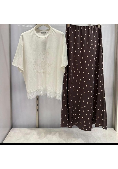 Viyan Butik Puantiyeli Saten Etek Kahverengi