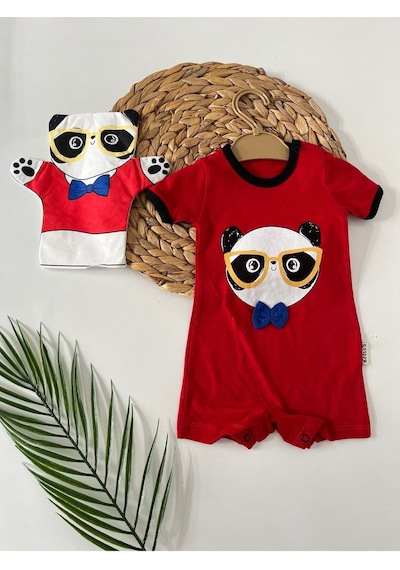 Panda Baskılı Kırmızı Erkek Tulum Kırmızı